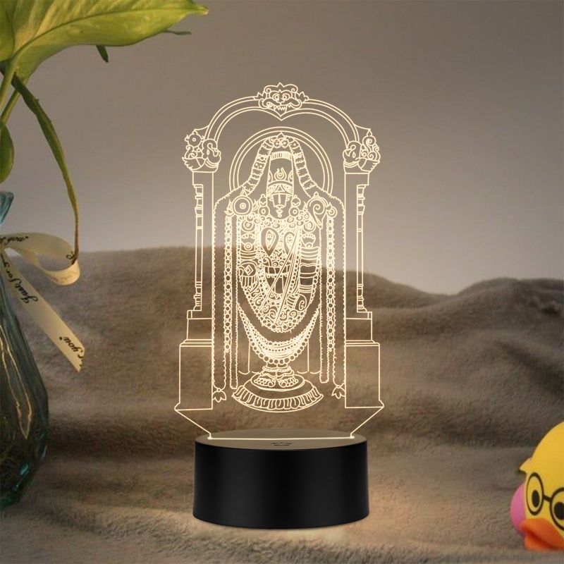 3D Illusion Tirupati Balaji Led Night Lamp with Warm White Color Home Office Pooja Room Decor